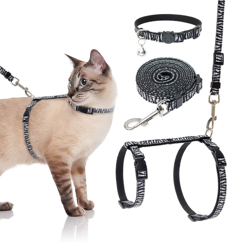 SCENEREAL Cat Harness with Leash and Collar Set - Escape Proof Harness and Collar for Walking Outdoor Stylish Animal Texture Style for Cats Small Puppies Animals & Pet Supplies > Pet Supplies > Cat Supplies > Cat Apparel SCENEREAL Zebra Stripe  