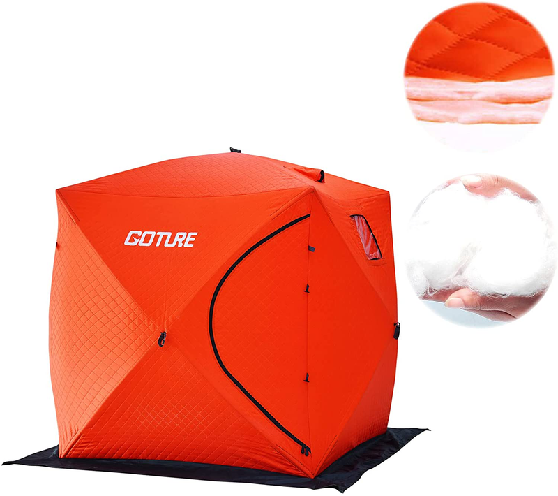 Goture Pop-Up Insulated Ice Fishing Shelter Tent - Water-Repellent Windproof Portable Angler Ice Thermal Hub Shelter Fishing Tent with Carrying Bag, Ice Anchors, Tie-Down Ropes Sporting Goods > Outdoor Recreation > Camping & Hiking > Tent Accessories Goture 5FT Ice Tent - 25 SQ FT Fishable Area  