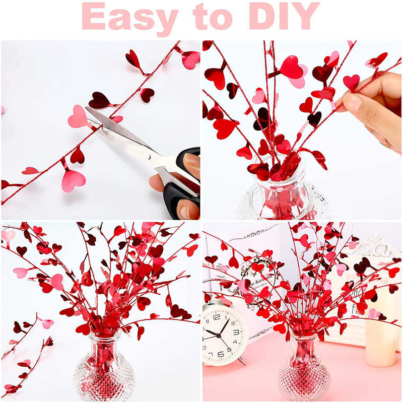 Chuangdi 2 Pieces Red Heart Tinsel Garlands Valentine'S Day Heart Shaped Tinsel Garlands Valentines Love Hanging Garlands Decoration for Wedding Party Valentine'S Day Decor