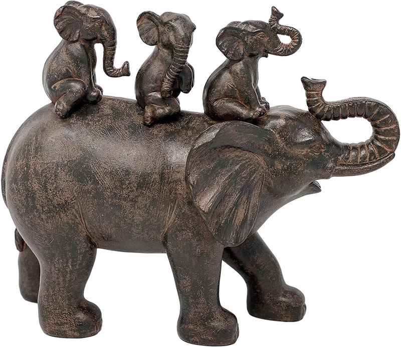 Nature's Mark 8" H 3 Baby Elephants Riding an Elephant Resin Statue Figurine Home Decorative Accent Decor Home & Garden > Decor > Seasonal & Holiday Decorations Nature's Mark Brown  