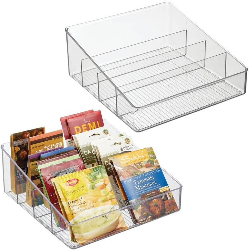 Mdesign Large Plastic Food Packet Organizer Caddy, Fridge or Freezer - Storage for Kitchen, Pantry, Cabinet, Countertop - Spice Pouches, Dressing Mixes, Hot Chocolate, Rice, Seasoning; 2 Pack - Clear Home & Garden > Kitchen & Dining > Food Storage mDesign 12 x 12 x 5  