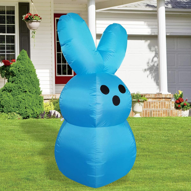 GOOSH 5 Ft Tall Easter Inflatable Decorations Blue Bubble Bunny with Build in Leds Blow up Inflatables for Easter Holiday Party, Outdoor, Yard Decoration