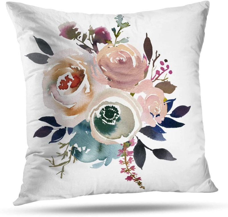 Pakaku Throw Pillow Covers, Light Blue Pink Gray White Watercolor Floral round Bouquet Navy Peach Home Sofa Cushion Cover Pillowcase Gift Double-Sided Pattern 18 X 18 Inch Home & Garden > Decor > Chair & Sofa Cushions Pakaku   