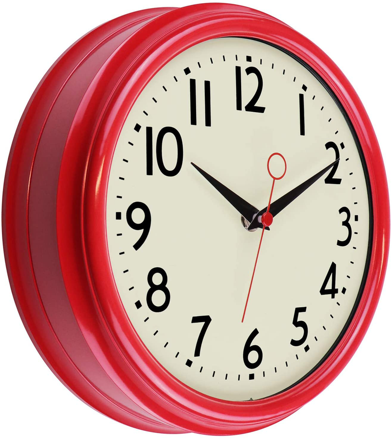 Lumuasky Retro Wall Clock 9.5 Inch Red Kitchen 50's Vintage Design Round Silent Non Ticking Battery Operated Quality Quartz Clock Home & Garden > Decor > Clocks > Wall Clocks Lumuasky Red  