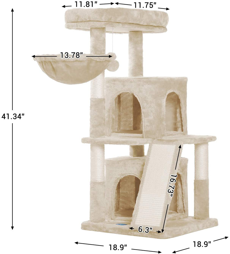 Hey-brother 41.34 inches Cat Tree with Scratching Board, 2 Luxury Condos, Cat Tower with Padded Plush Perch and Cozy Basket Animals & Pet Supplies > Pet Supplies > Cat Supplies > Cat Beds Hey-brother   