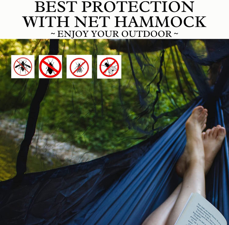 EXELUST Camping Hammock with Rainfly Cover, Mosquito Bug Net, Tree Straps, Waterproof Tree Hammock - Portable Single Double Nylon Lightweight Parachute for Camping, Backpacking, and Hiking (Black) Sporting Goods > Outdoor Recreation > Camping & Hiking > Mosquito Nets & Insect Screens EXELUST   