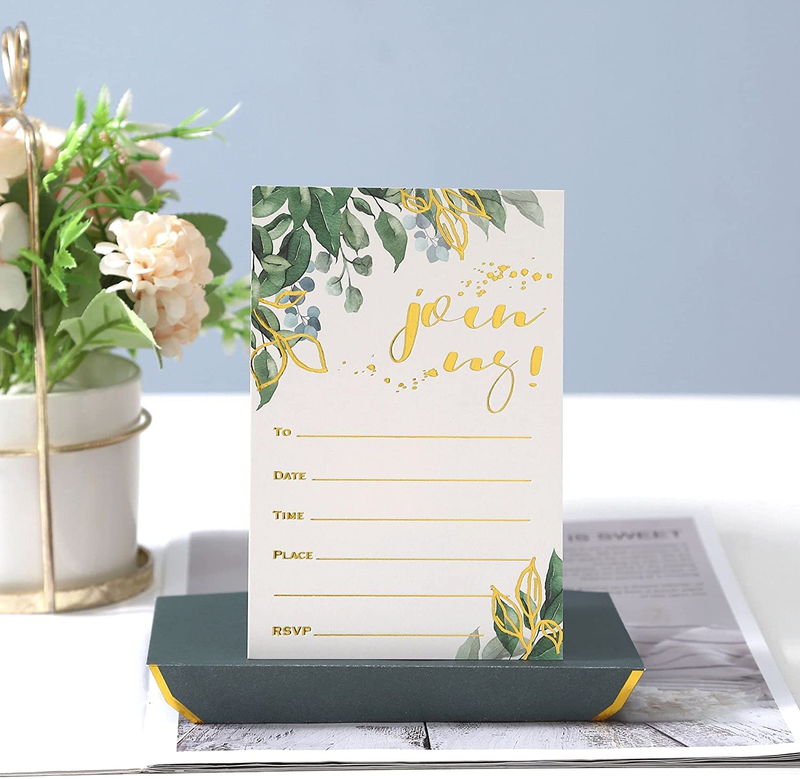 Greenery and Gold Invitations with Envelopes - 36 PK Flat Card No Fold - 4x6 Wedding Invitations with Envelopes Birthday Invitations Baby Shower invitations Bridal Shower Invitations with Envelopes