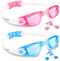 Kids Swim Goggles, Pack of 2 Swimming Goggles for Children Teens, Anti-Fog Anti-UV Youth Swim Glasses Leak Proof for Age4-16 Sporting Goods > Outdoor Recreation > Boating & Water Sports > Swimming > Swim Goggles & Masks EverSport Lightblue & Pink  