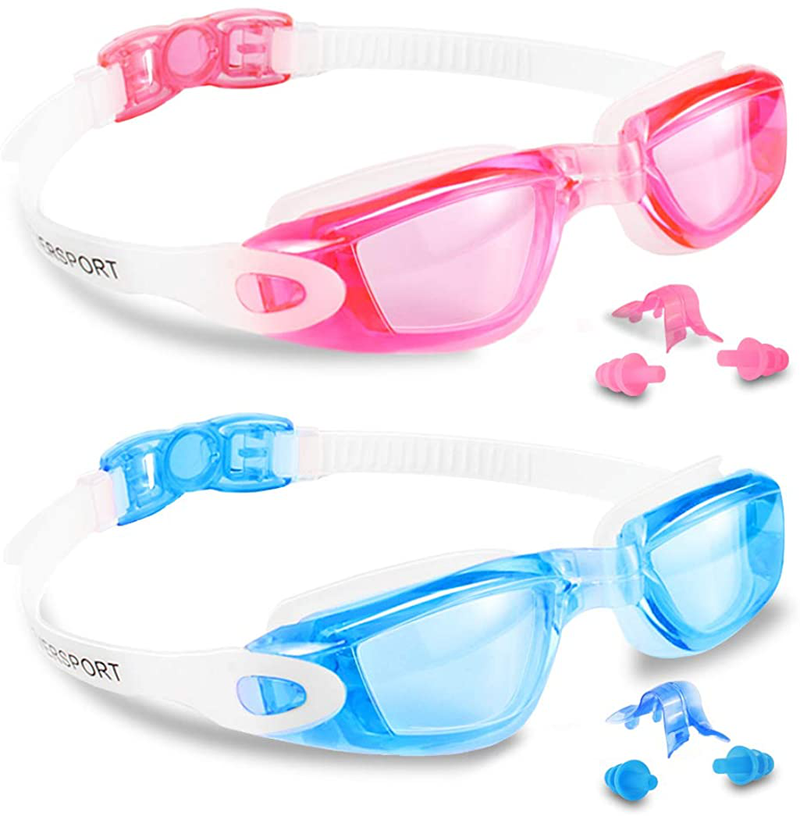 Kids Swim Goggles, Pack of 2 Swimming Goggles for Children Teens, Anti-Fog Anti-UV Youth Swim Glasses Leak Proof for Age4-16