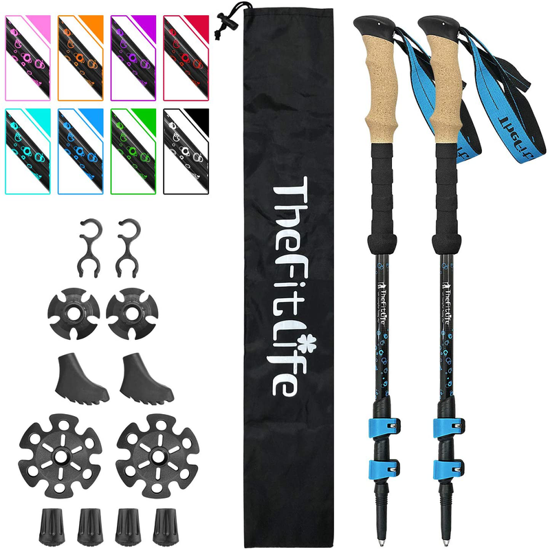 Thefitlife Carbon Fiber Trekking Poles – Collapsible and Telescopic Walking Sticks with Natural Cork Handle and Extended EVA Grips, Ultralight Nordic Hiking Poles for Backpacking Camping Sporting Goods > Outdoor Recreation > Camping & Hiking > Hiking Poles TheFitLife Blue  