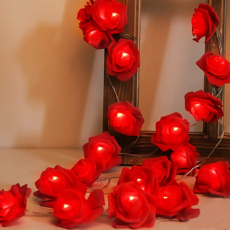 Pawliss Valentine'S Day Decoration, 10FT Rose String Lights with 20 Leds, 8 Modes Flower Fairy String Lights with Remote Control for Valentine'S, Wedding, Mother'S Day Indoor Decoration, Red Home & Garden > Decor > Seasonal & Holiday Decorations Pawliss Red  