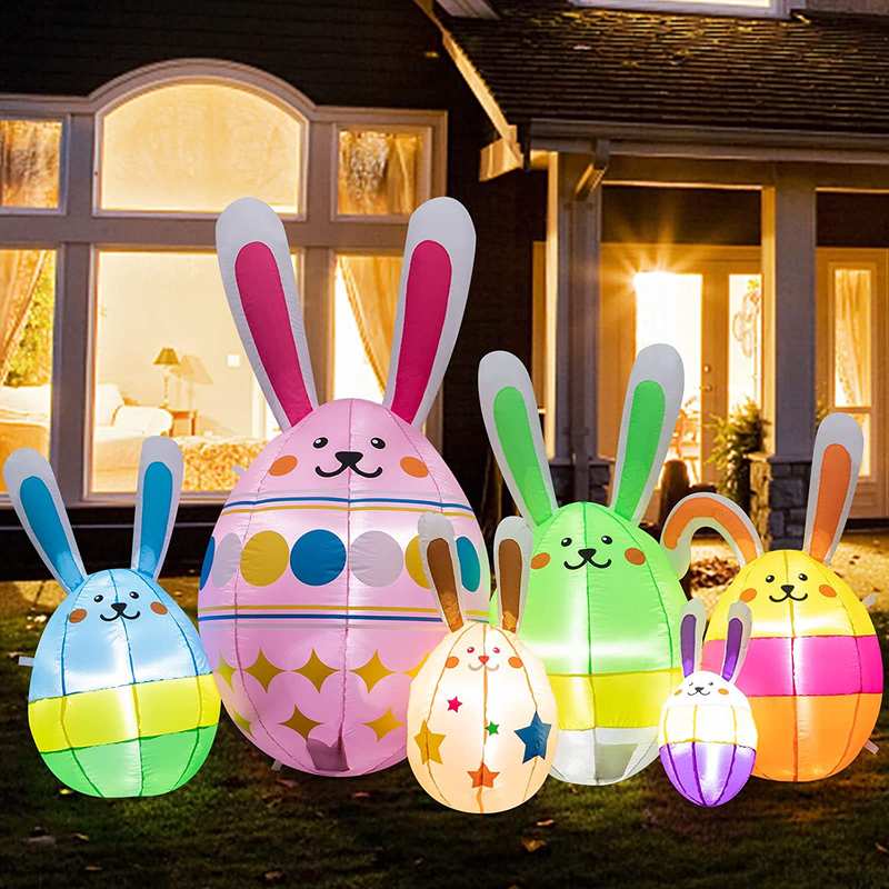 Easter Inflatable Outdoor Decorations 7 Ft Long Easter Egg Inflatable with Build-In Leds Blow up Inflatables for Easter Holiday Party Indoor, Outdoor, Yard, Garden, Lawn Decor (Easter Eggs) Home & Garden > Decor > Seasonal & Holiday Decorations Oyydecor Easter Egg  