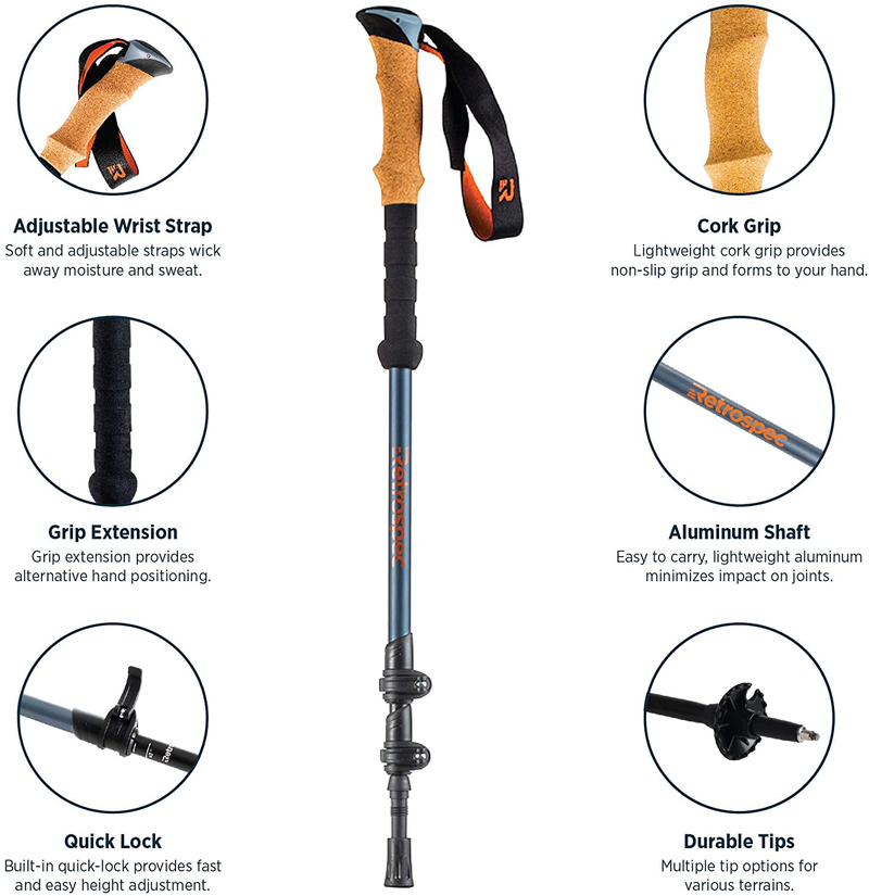 Retrospec Solstice Trekking and Ski Poles for Men and Women - Aluminum W/ Cork Grip - Adjustable & Collapsible Lightweight Hiking, Walking and Skiing Sticks Sporting Goods > Outdoor Recreation > Camping & Hiking > Hiking Poles Retrospec   