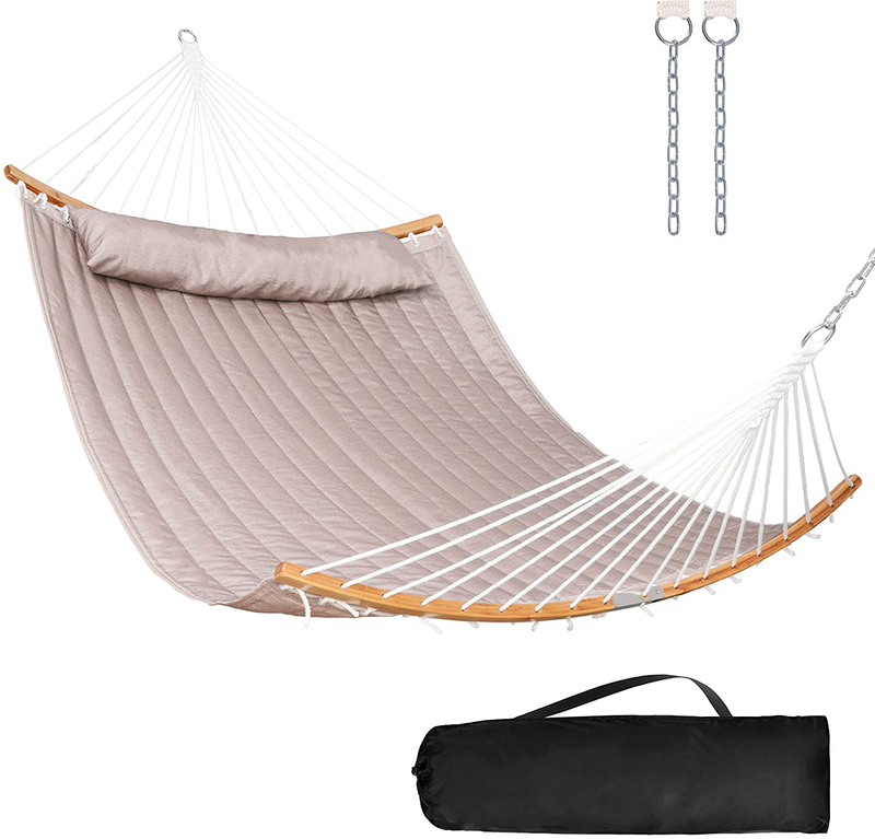 Mansion Home Hammock with Curved Bamboo Spreader Bar, Heavy Duty Hammock Capacity 450 Lbs, Portable Hammock with Carrying Bag, Tan Home & Garden > Lawn & Garden > Outdoor Living > Hammocks mansion home Tan  