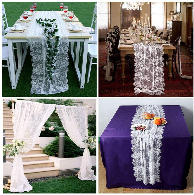 Ourwarm 28 X 120 Inches Vintage Lace Wedding Table Runner, White Floral Lace Table Runners for Rustic Chic Wedding Reception Table Decor, Boho Wedding Bridal Shower Party Decorations Home & Garden > Decor > Seasonal & Holiday Decorations 1LSZQ-28-WHT-1@