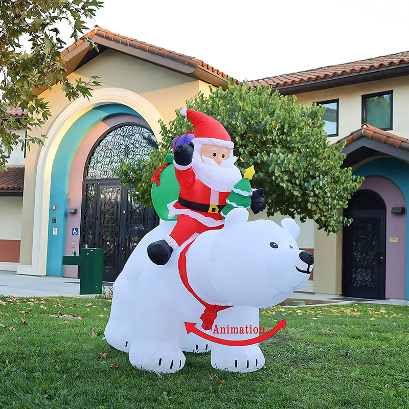 GOOSH 6 FT Length Christmas Inflatables Outdoor Santa Clause Riding The Polar Bear with Shaking Head, Blow Up Decoration Clearance with LED Lights Built-in for Holiday/Christmas/Party/Yard/Garden