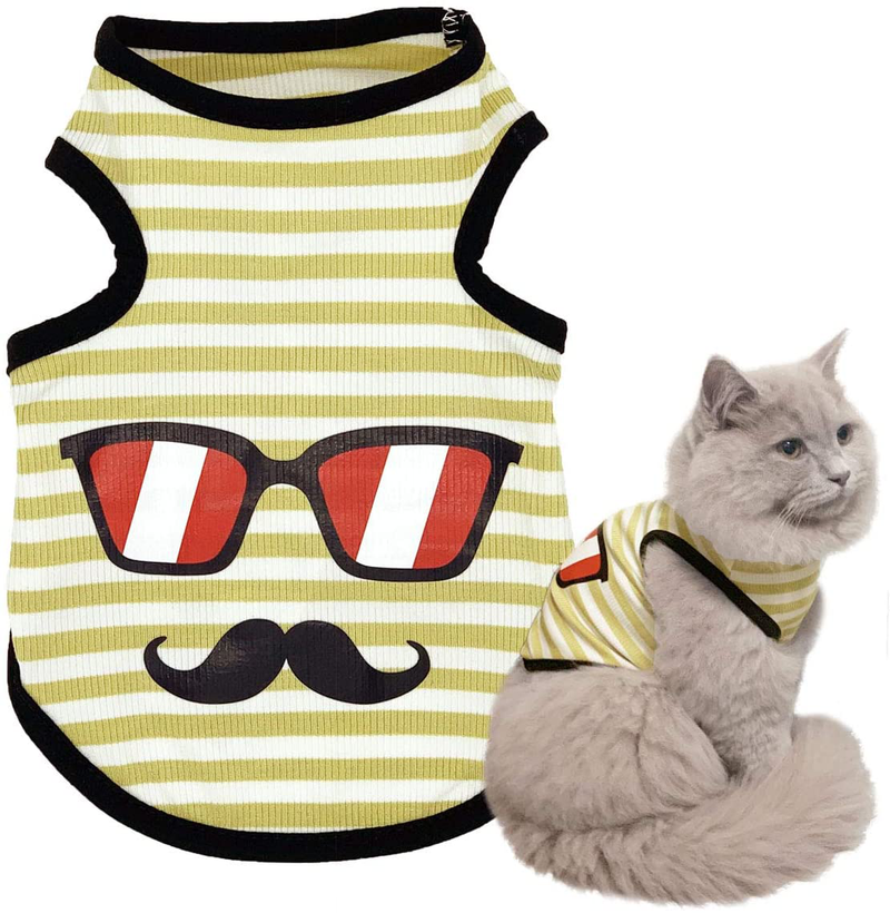 LKEX Dog Shirt Cute Summer Vest Pets Sleeveless Clothes for Small Medium Large Dogs Cats Pupy Soft Breathable Apparel Striped T-Shirts Costumes Casual Outfits （2Xl，Yellow） Animals & Pet Supplies > Pet Supplies > Cat Supplies > Cat Apparel LKEX X-Large  