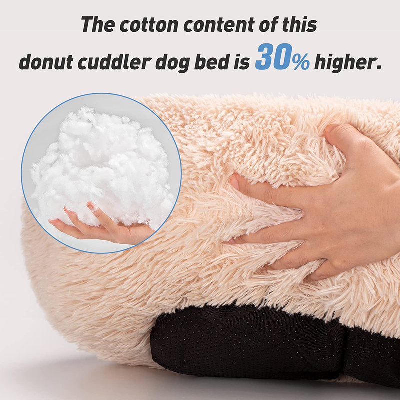 Jaten Calming Dog Beds for Medium Dogs with Blanket, Faux Fur Cat Beds Donut Cuddler, Comfy Self Warming Pet Bed Fits up to 35 Lbs Pets, Apricot