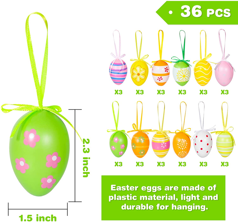 Garma 36 PCS Easter Hanging Plastic Eggs Colorful Easter Eggs Painted Ornaments with Bow, Easter Tree Ornaments Decor for DIY Crafts Party Favor Home Decor Easter Day Gifts (NOT Random Style) Home & Garden > Decor > Seasonal & Holiday Decorations Garma   