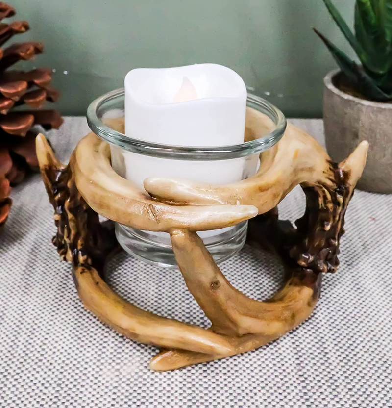 Ebros Set of 2 Wildlife Rustic Buck Elk Deer Stag Entwined Antlers Votive Candle Holder Accent Figurines 5" Wide Nature Lovers Hunters Cabin Lodge Country Home Decorative Antler Candleholders Home & Garden > Decor > Home Fragrance Accessories > Candle Holders Ebros Gift   