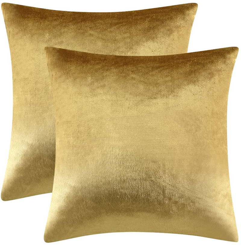 GIGIZAZA Gold Velvet Decorative Throw Pillow Covers for Sofa Bed 2 Pack Soft Cushion Cover Home & Garden > Decor > Chair & Sofa Cushions GIGIZAZA Gold 18 x 18"- set of 2 