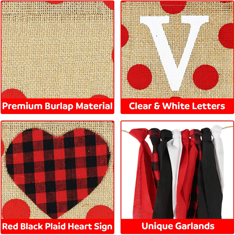 Love Burlap Banner | Valentine'S Day Decorations | Valentines Burlap Banner | Black Red Plaid Love Banner | Valentines Decorations | Anniversary Wedding Engagement Party Decorations