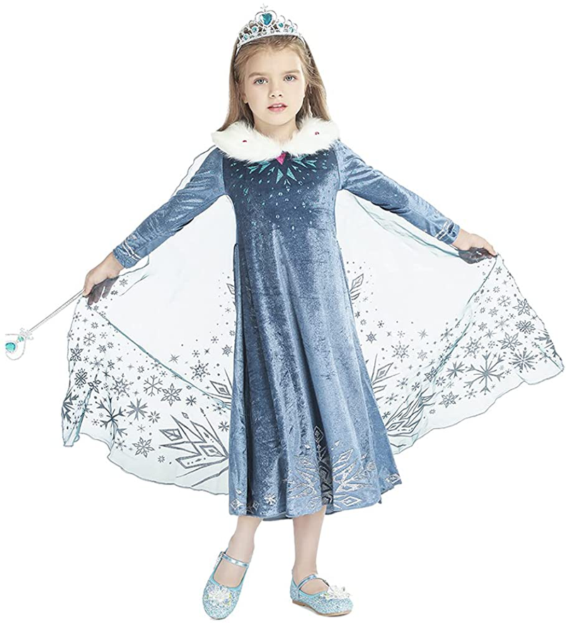 Snow Princess Costume for Girls Winter Costume for Toddlers Dress Up Halloween Birthday Cosplay Cape with Accessories Apparel & Accessories > Costumes & Accessories > Costumes Chektin   