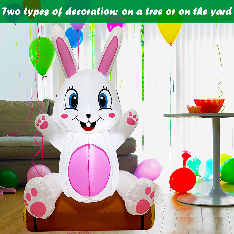 LAUJOY 4 FT Happy Easter Inflatable Decoration Swing Bunny, Lighted Inflatable with Build-In LED Blow up for Easter Day Party Indoor, Outdoor, Yard, Garden, Lawn Decor Home & Garden > Decor > Seasonal & Holiday Decorations LAUJOY   