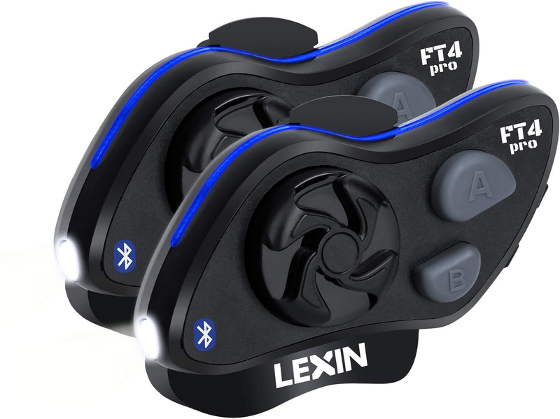 LEXIN 1pc LX-FT4 1-4 Rider Motorcycle Bluetooth Headset with FM Radio, Helmet Communication Intercom Systems with Advanced Noise Cancellation for Motorcycle Off-Road Snowmobile Range up to 1.2 Miles  LEXIN FT4 Pro Dual Pack  