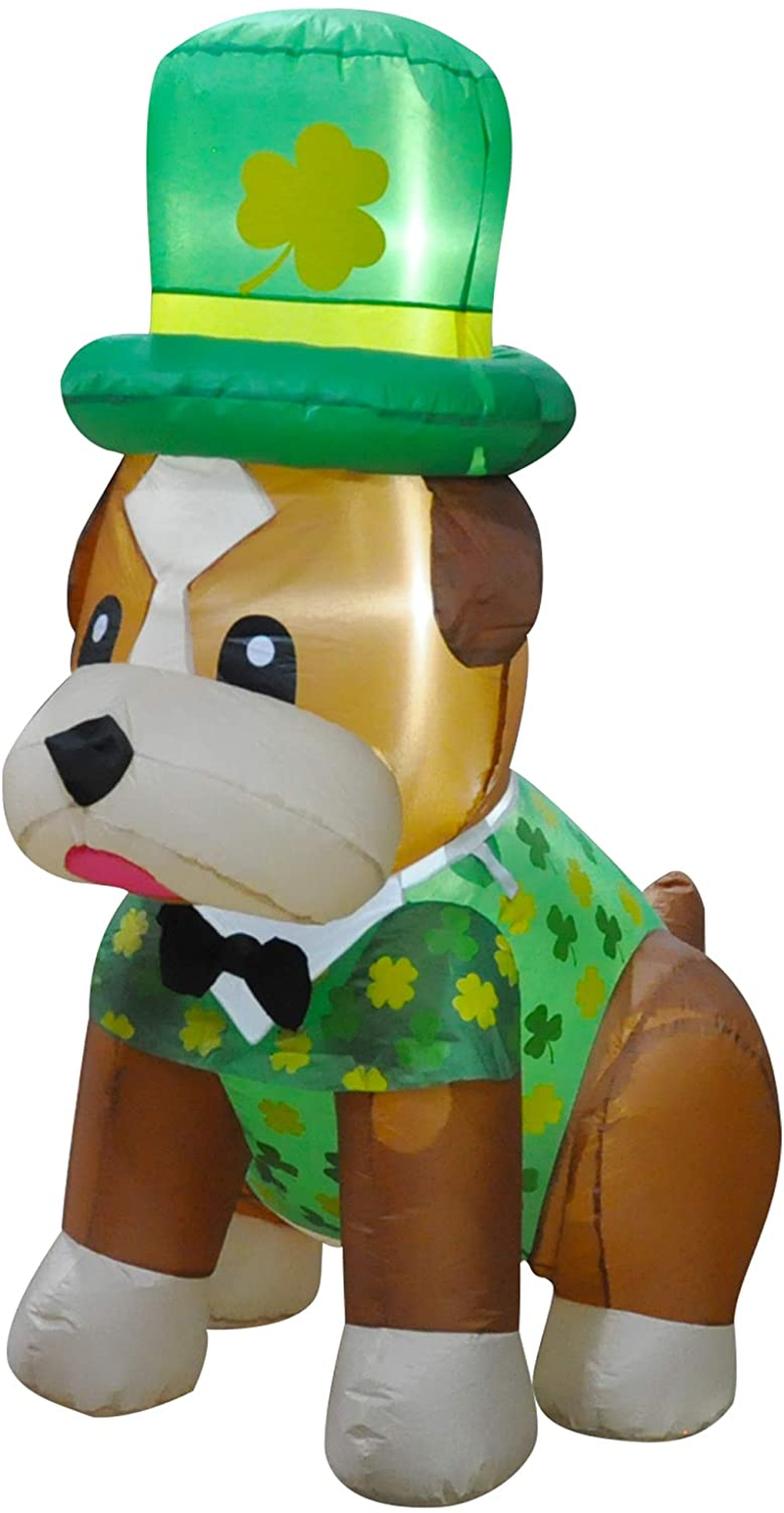 SEASONBLOW 5 Ft LED Light up Inflatable St. Patrick'S Day Bulldog Shar Pei Dog Decoration for Home Yard Lawn Garden Indoor Outdoor Arts & Entertainment > Party & Celebration > Party Supplies SEASONBLOW   