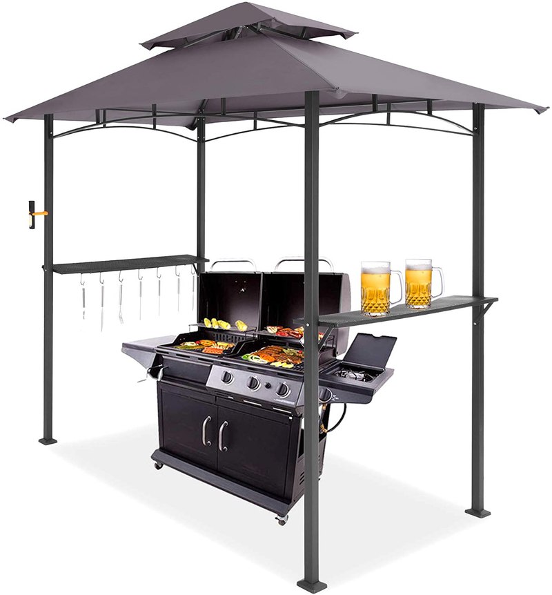 MEWAY 8x5 Grill Gazebo Double Tiered Outdoor BBQ Canopy Tent, Brown