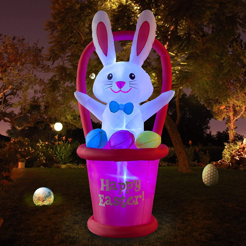 HOOJO 7 FT Height Easter Decorations Inflatables Bunny Outdoor, Easter Blow up Decor Bunny with Basket and Eggs Build-In Colorful Flashing LED Lights for Holiday Lawn, Yard, Garden Home & Garden > Decor > Seasonal & Holiday Decorations HOOJO   