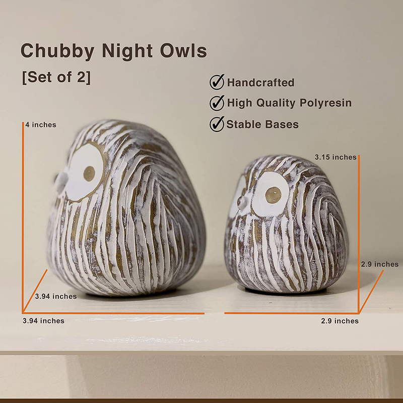 Huey House Chubby Night Owl Decor Statue Sculpture, Bookshelf Decor Accents, Boxed Set of 2 Rustic Brown & White (3⅛ & 4⅓ inches) Decorative Resin Figurines Home & Garden > Decor > Seasonal & Holiday Decorations Huey House   