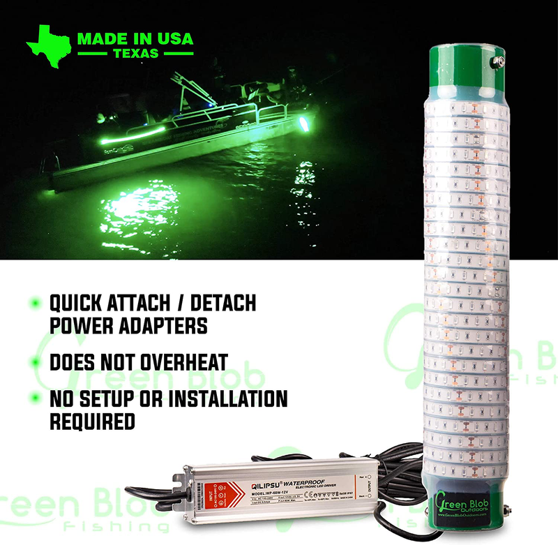Green Blob OutdoorNew Underwater Fishing Light LED for Docks 7500 or 15000 Lumen with 110 Volt AC 30ft or 50ft Power Cord, Crappie, Snook, Fish Attractor, Made in Texas