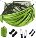 Single & Double Camping Hammock with Mosquito/Bug Net, Portable Parachute Nylon Hammock with 10Ft Hammock Tree Straps 17 Loops and Easy Assembly Carabiners, for Camping, Backpacking, Travel, Hiking