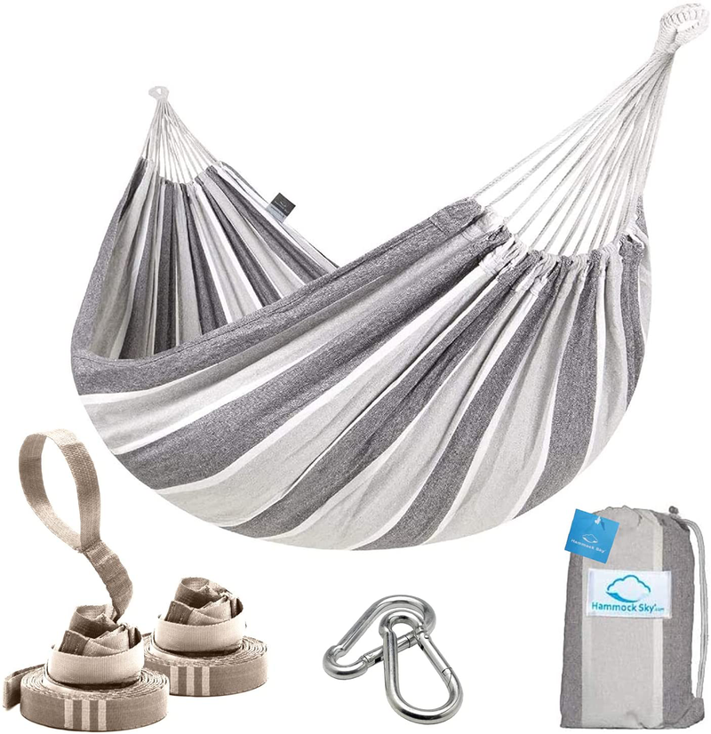 Hammock Sky Brazilian Double Hammock Two Person Bed for Backyard, Porch, Outdoor and Indoor Use - Soft Woven Cotton Fabric (Natural) Home & Garden > Lawn & Garden > Outdoor Living > Hammocks Hammock Sky Grey  