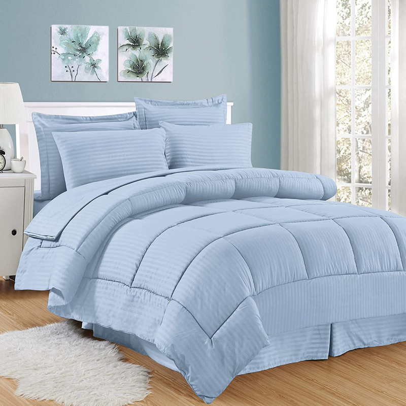 Sweet Home Collection 8 Piece Comforter Set Bag with Unique Design, Bed Sheets, 2 Pillowcases & 2 Shams Down Alternative All Season Warmth, Queen, Dobby Gray