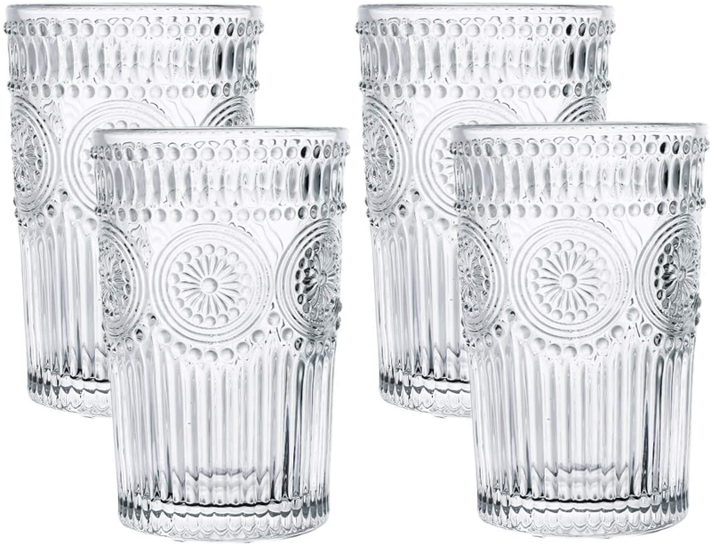 Kingrol 4 Pack 12.5 oz Romantic Water Glasses, Premium Drinking Glasses Tumblers, Vintage Glassware Set for Juice, Beverages, Beer, Cocktail Home & Garden > Kitchen & Dining > Tableware > Drinkware Kingrol Default Title  