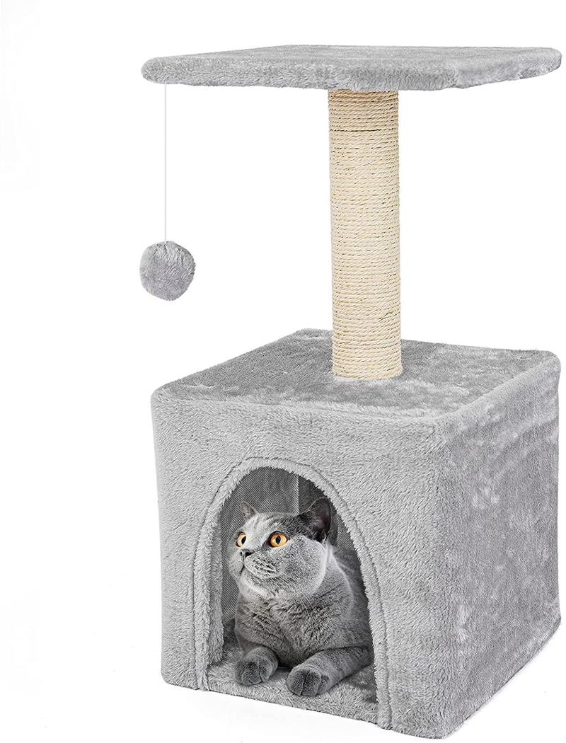 Teodty Cat Tree, 24" Cat Tower for Indoor Cats, Multi-Level Cat House Condo, Scratching Posts, Cat Climbing Stand with Toy for Medium Small Kittens Play Rest Animals & Pet Supplies > Pet Supplies > Cat Supplies > Cat Beds Teodty 12x12x24 Inch (Pack of 1)  