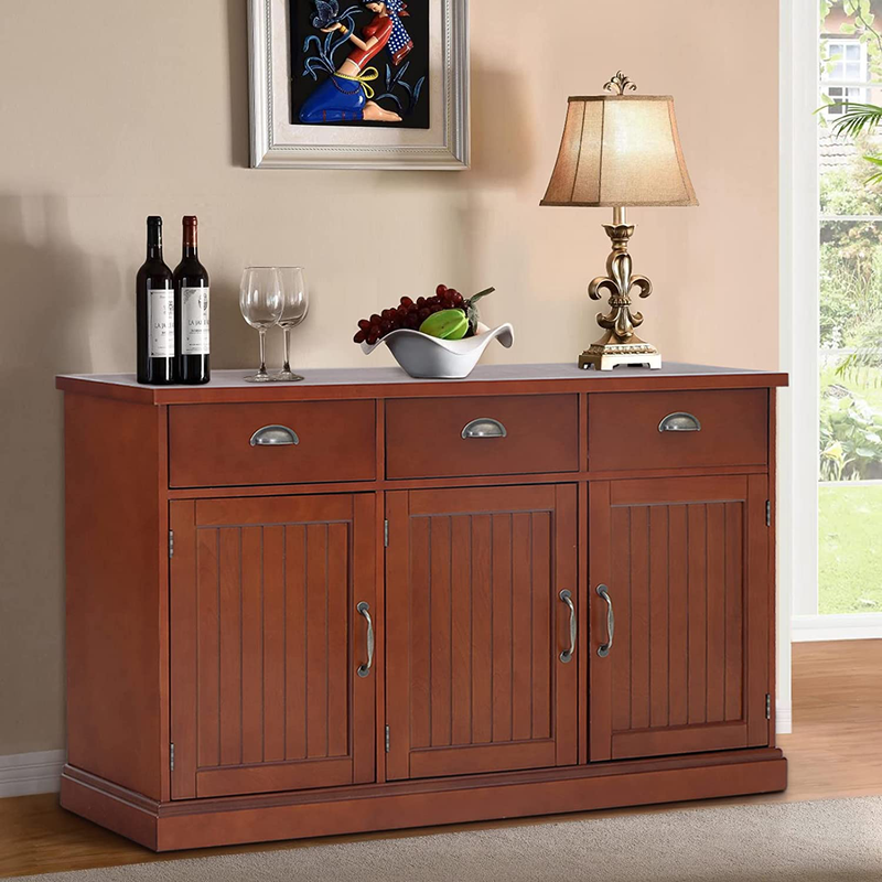MAISON ARTS Buffet Cabinet Storage Kitchen Cabinet Sideboard Farmhouse Buffet Server Bar Cabinet with 3 Drawers & 3 Doors Console Table for Dining Living Room Decorative Floor Chests Cupboard, Brown Home & Garden > Kitchen & Dining > Food Storage MAISON ARTS   