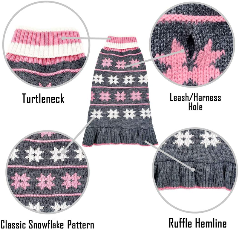 KYEESE Valentine'S Day Dog Sweater Dress Turtleneck Dogs Pullover Knit with Leash Hole Fall Winter Warm Dog Sweater Cute Animals & Pet Supplies > Pet Supplies > Dog Supplies > Dog Apparel KYEESE   