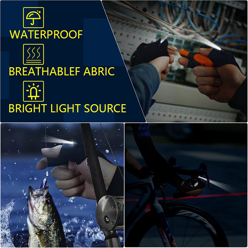 LED Flashlight Gloves, SERANO Hand Free Fingerless Lights Gloves for Repairing Fishing Camping Hiking in Dark Place, 1 Pair Tool Gadgets Gifts for Men Father'S Day Women Dad Boyfriend (Black) Sporting Goods > Outdoor Recreation > Camping & Hiking > Camping Tools SERANO   