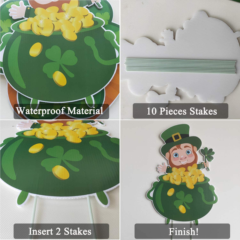 JOZON Pack of 5 St. Patrick'S Day Yard Signs with Stakes for Lawn Yard Outdoor Decorations Signs Shamrock Hat Leprechaun Rainbow Signs Irish Saint Patrick’S Day Outdoor Lawn Decorations Arts & Entertainment > Party & Celebration > Party Supplies JOZON   