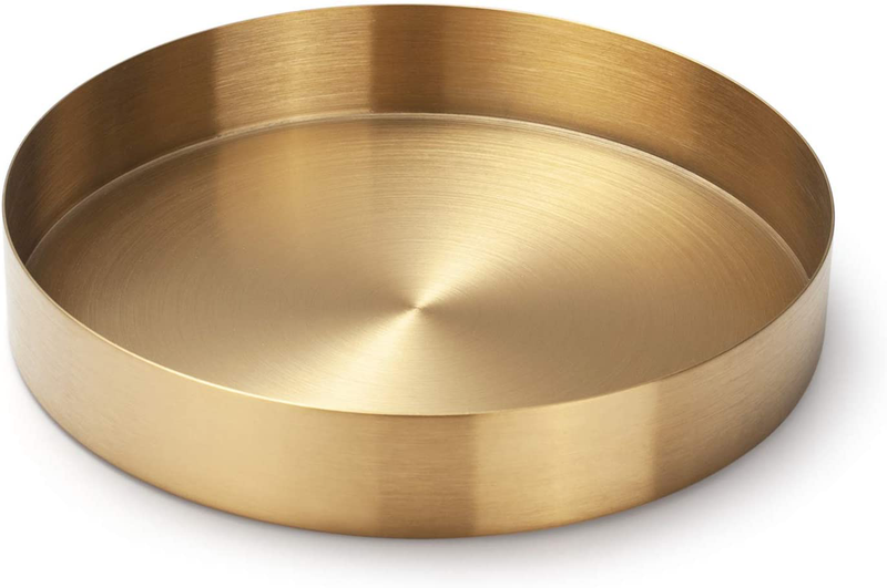 IVAILEX Gold Stainless Steel Round Jewelry and Make up Organiser/Candle Plate Decorative Tray (12.6 inches)