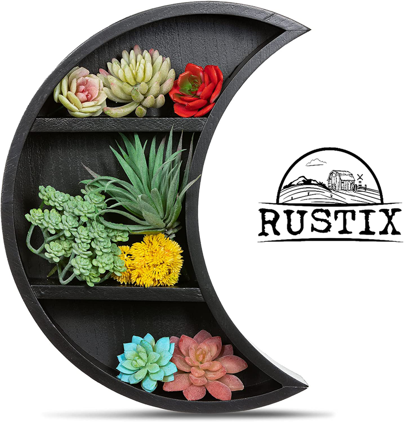 Rustix Rustic Black Crescent Moon Shelf - Wall Mounted Hanging Floating Shelves for Essential Oil Display or Crystal Holder - Moon Phase Hippie Celestial Boho Nursery Decor - Gothic Witchy Room Decor Home & Garden > Decor > Seasonal & Holiday Decorations Rustix   
