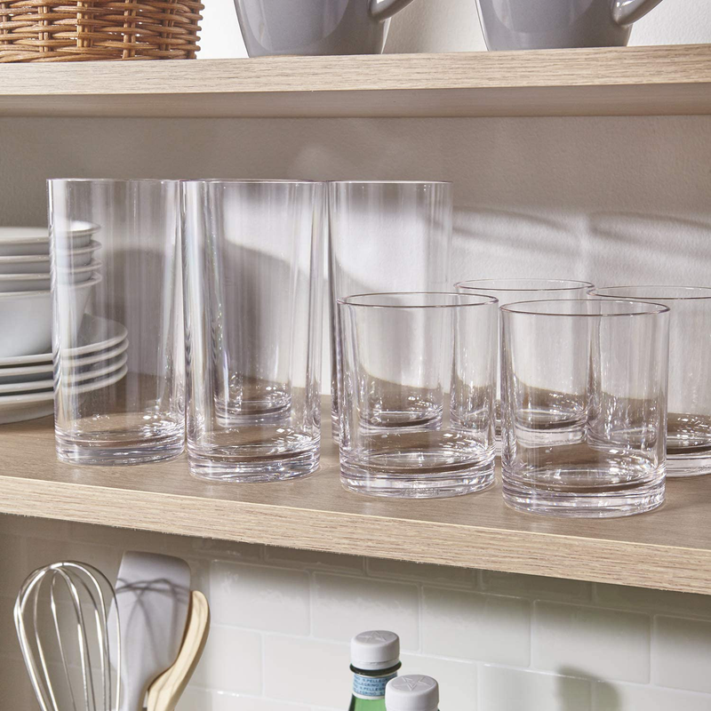 Classic 8-piece Premium Quality Plastic Tumblers | 4 each: 12-ounce and 16-ounce Clear Home & Garden > Kitchen & Dining > Tableware > Drinkware US Acrylic   