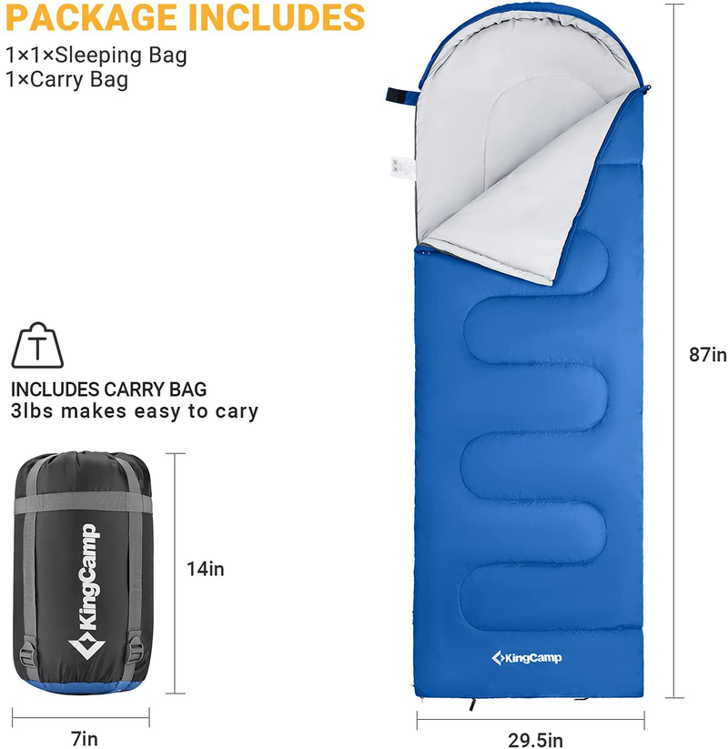 Kingcamp Portable Lightweight Outdoor Sleeping Bags Joinable Envelope for Adults Camping Travel Backpacking Hiking Indoor, Warm & Cool Weather, (74.8 + 11.8)×29.5 Inches, 3 Lbs Sporting Goods > Outdoor Recreation > Camping & Hiking > Sleeping BagsSporting Goods > Outdoor Recreation > Camping & Hiking > Sleeping Bags KingCamp   