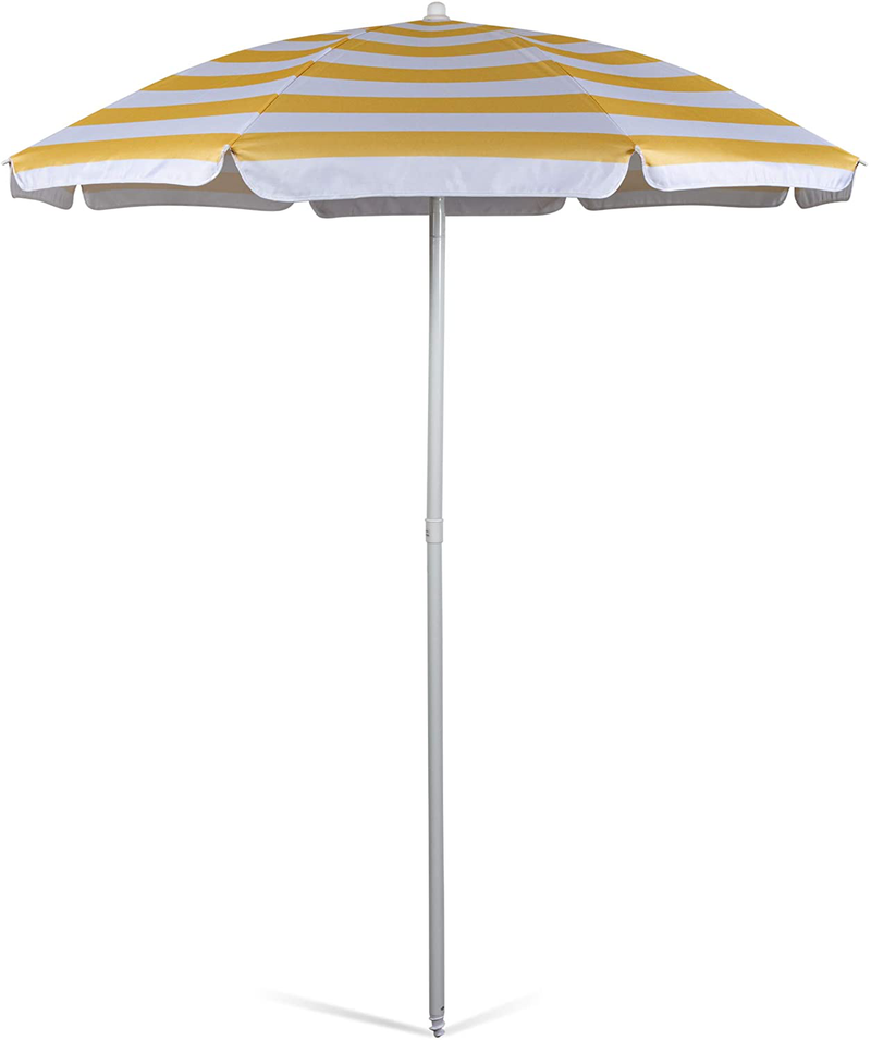 Picnic Time Portable Canopy Outdoor Umbrella, Black Home & Garden > Lawn & Garden > Outdoor Living > Outdoor Umbrella & Sunshade Accessories ONIVA - a Picnic Time brand Yellow Cabana Stripe  
