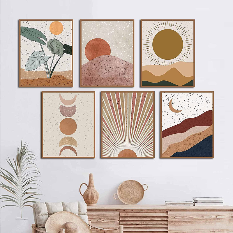 FWK Modern Abstract Mid Century Bohemian Mountains Sun Boho Moon Posters Art Painting Set of 6 (8X10Inches ) Living Room Bedroom Hallway Kitchen Housewarming Gift Home Decor Unframed 8 X 10 Inch Home & Garden > Decor > Artwork > Posters, Prints, & Visual Artwork FWK   