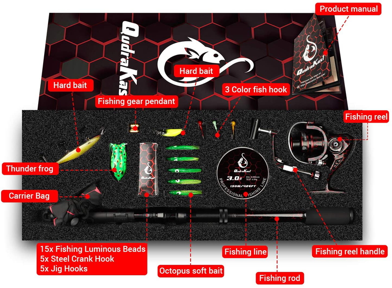 QudraKast Fishing Rod and Reel Combos, Unique Design with X-Warping Painting, Carbon Fiber Telescopic Fishing Rod with Reel Combo Kit with Tackle Box, Best Gift Sporting Goods > Outdoor Recreation > Fishing > Fishing Rods QudraKast   